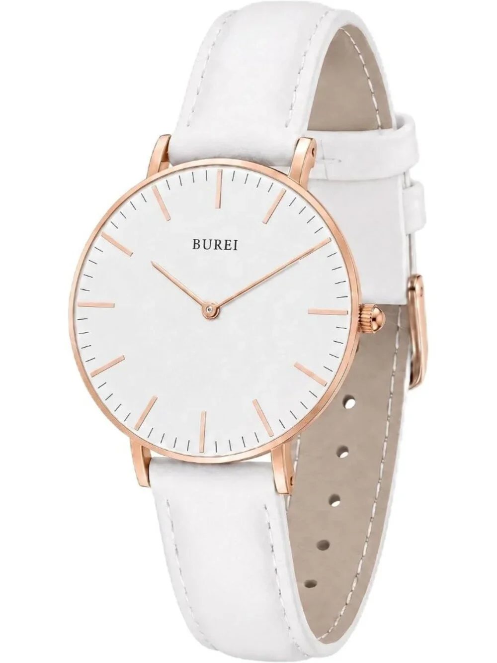 Women's Rose Gold White Minimalist Analog Quartz Waterproof Dress Wrist Watches